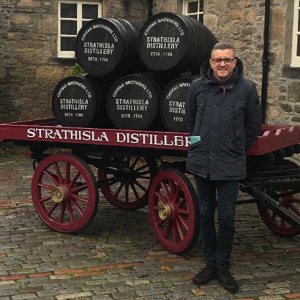 Gaya Kessler at Strathisla distillery in Scotland